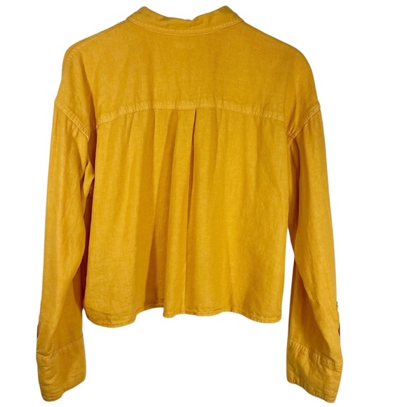 WEEKEND LA XL Orange Linen Blend Cropped Button Down Blouse Lightweight - Picture 6 of 7